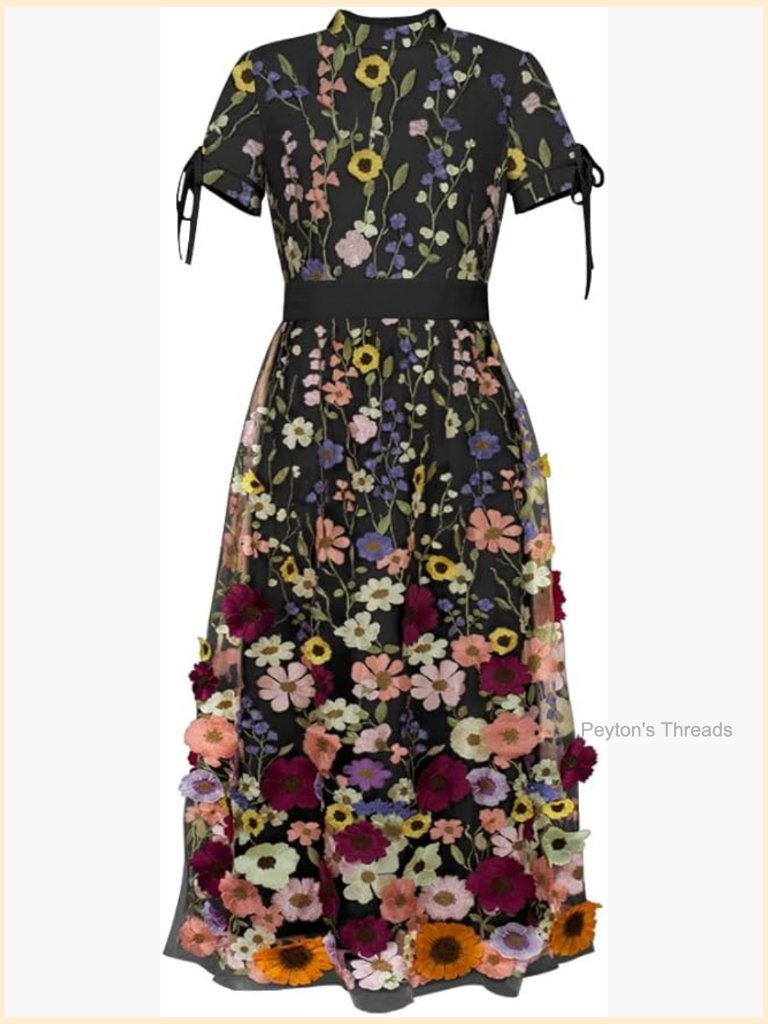3d Embroidery Applique Sheath Dress With Floral Pattern